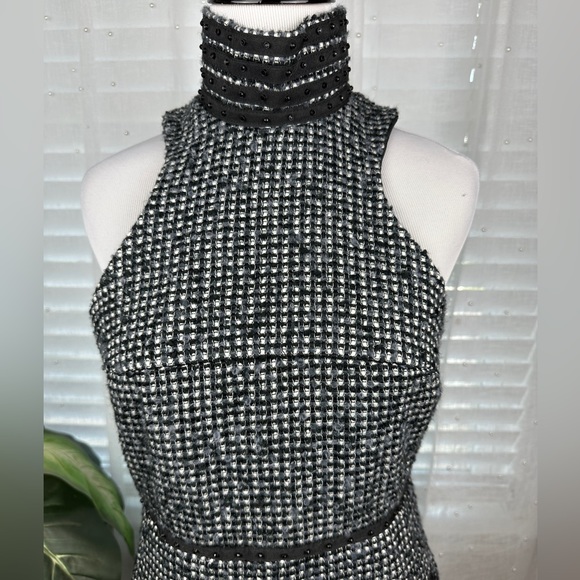 Karl Lagerfeld Impulse Black Tweed High Collar Sheath Dress Classic Size 2 - Picture 4 of 12
